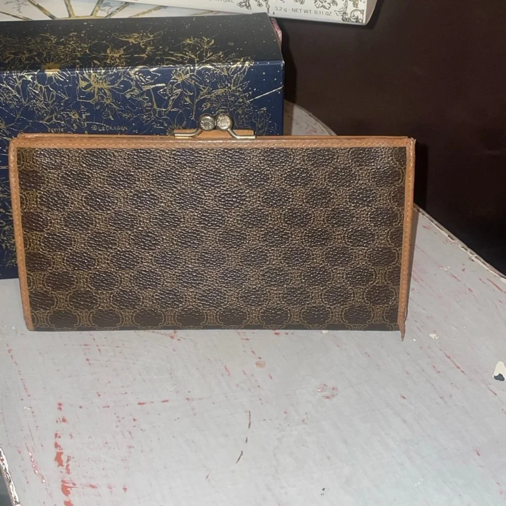 Celine Leather Brown Logo Continental Wallet